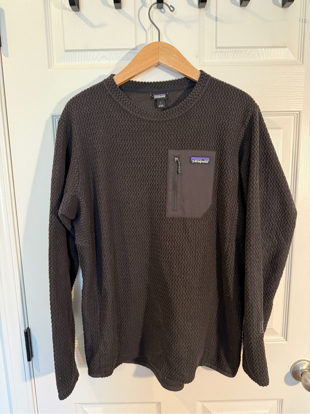 Patagonia Men’s Black Textured Crewneck Sweater with Chest Pocket